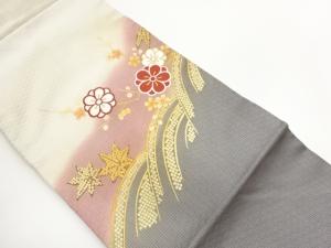 金彩波・紅葉に鹿の子・梅模様刺繍名古屋帯